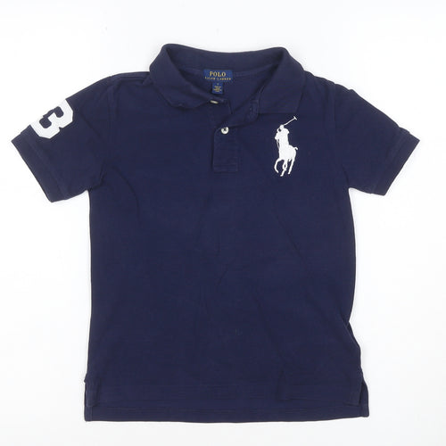Ralph Lauren Boys Blue Polo Shirt Size 7 Years Short Sleeve Cotton