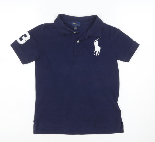 Ralph Lauren Boys Blue Polo Shirt Size 7 Years Short Sleeve Cotton