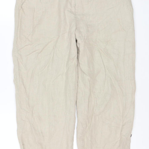 Phase Eight Women Beige Linen Cropped Trousers Size 10 with Pockets