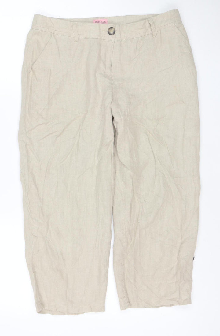 Phase Eight Women Beige Linen Cropped Trousers Size 10 with Pockets