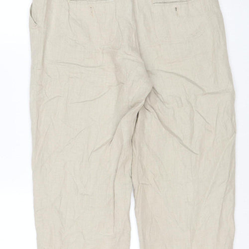 Phase Eight Women Beige Linen Cropped Trousers Size 10 with Pockets