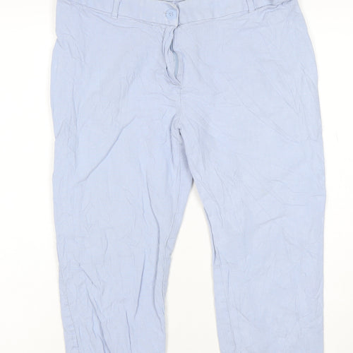 Marks and Spencer Women's Blue Linen Blend Cropped Trousers Size 12