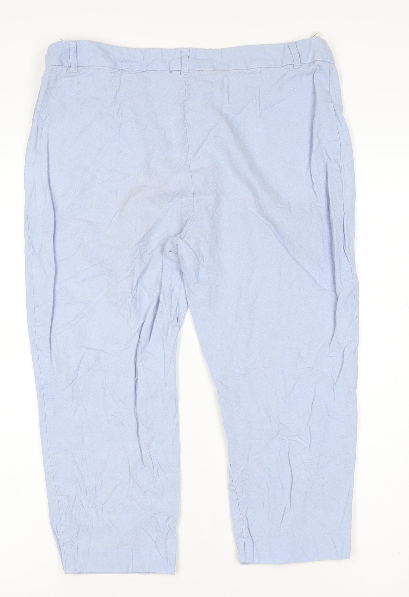 Marks and Spencer Women's Blue Linen Blend Cropped Trousers Size 12