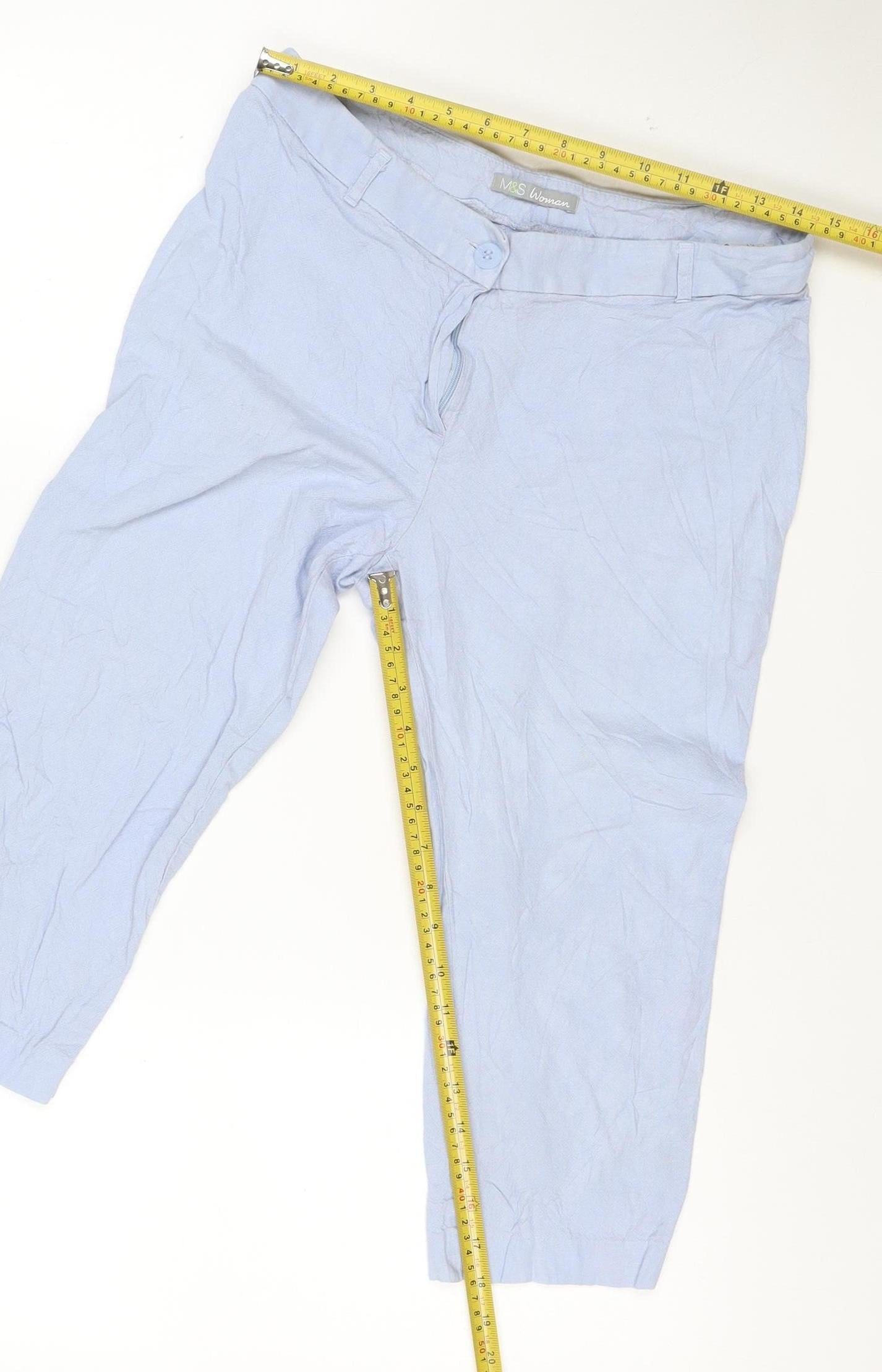 Marks and Spencer Women's Blue Linen Blend Cropped Trousers Size 12