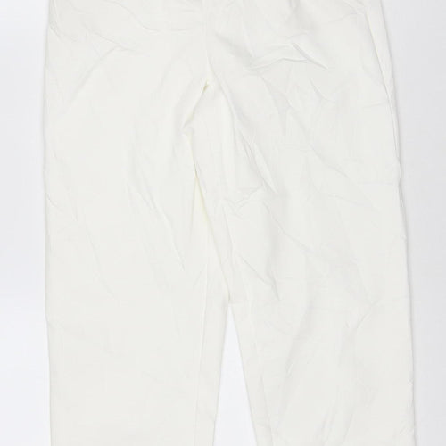 Zara Women White M Cropped Trousers Cotton Blend Classic Style