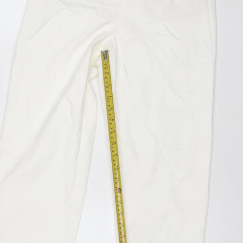 Zara Women White M Cropped Trousers Cotton Blend Classic Style