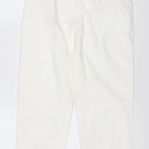 Zara Women White M Cropped Trousers Cotton Blend Classic Style