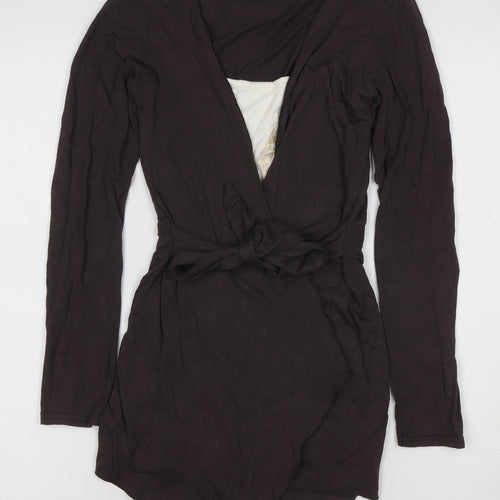 Jane Norman Womens Brown Wrap Long Sleeve Belted Top Size 10