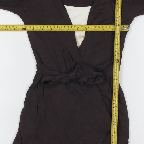 Jane Norman Womens Brown Wrap Long Sleeve Belted Top Size 10