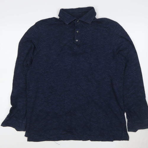 Charles Tyrwhitt Men's Blue Henley Long Sleeve Cotton Sweatshirt L