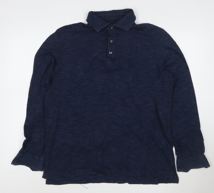 Charles Tyrwhitt Men's Blue Henley Long Sleeve Cotton Sweatshirt L