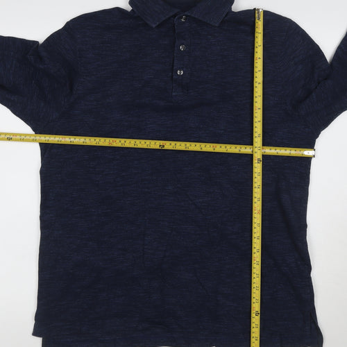 Charles Tyrwhitt Men's Blue Henley Long Sleeve Cotton Sweatshirt L
