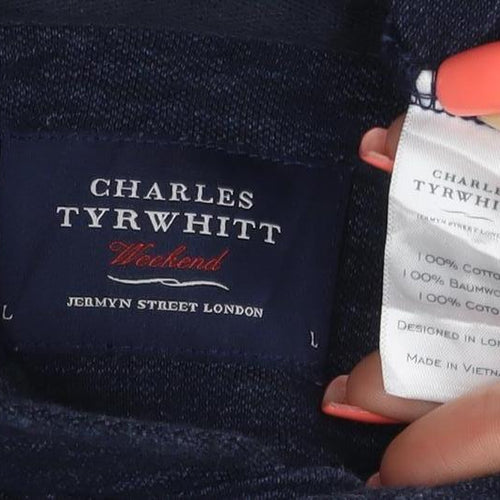 Charles Tyrwhitt Men's Blue Henley Long Sleeve Cotton Sweatshirt L
