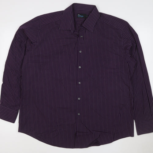 Marks and Spencer Men's Purple Striped 17in Regular Fit Cotton Shirt