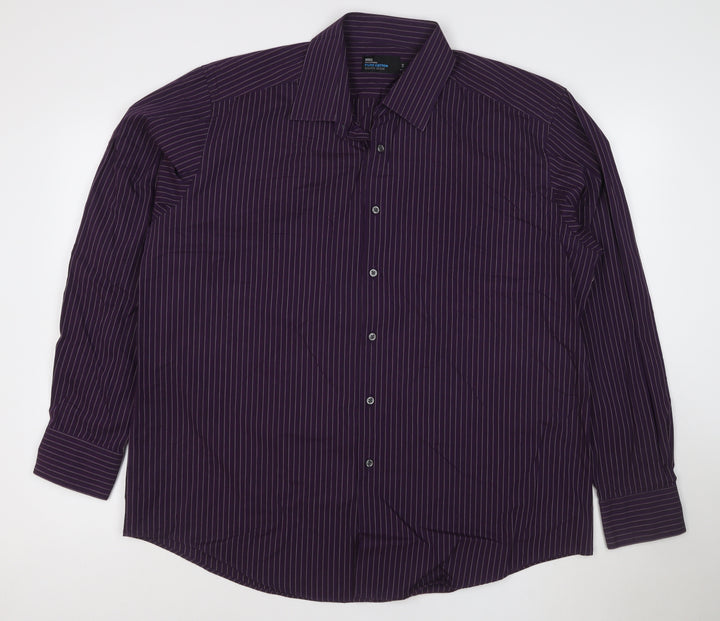 Marks and Spencer Men's Purple Striped 17in Regular Fit Cotton Shirt