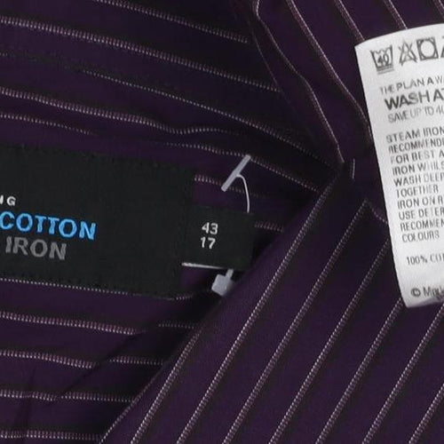Marks and Spencer Men's Purple Striped 17in Regular Fit Cotton Shirt