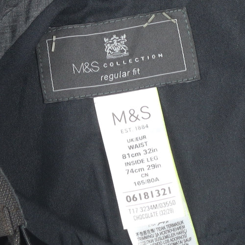 Marks and Spencer Men's Brown Regular Fit Dress Trousers 32W 29L