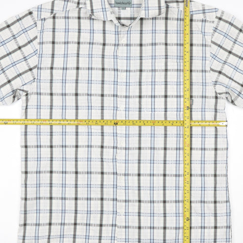 Hawkshead Men's Blue Check Short Sleeve Button-Up Shirt Size L