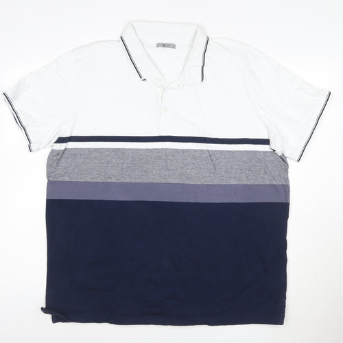 Tu Man White Navy Grey Striped Polo Shirt XL Cotton Short Sleeve