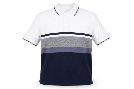 Tu Man White Navy Grey Striped Polo Shirt XL Cotton Short Sleeve
