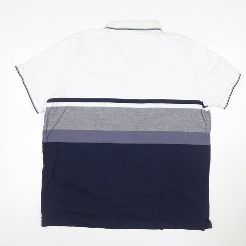 Tu Man White Navy Grey Striped Polo Shirt XL Cotton Short Sleeve