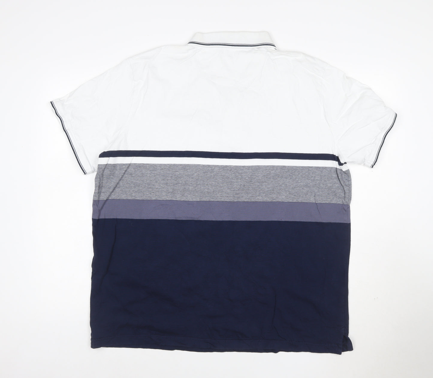 Tu Man White Navy Grey Striped Polo Shirt XL Cotton Short Sleeve