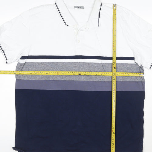 Tu Man White Navy Grey Striped Polo Shirt XL Cotton Short Sleeve