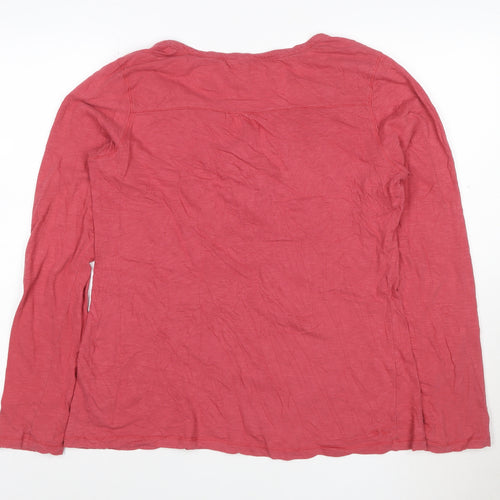 Fat Face Women's Pink Cotton Long Sleeve Crochet V-Neck Top Size 16