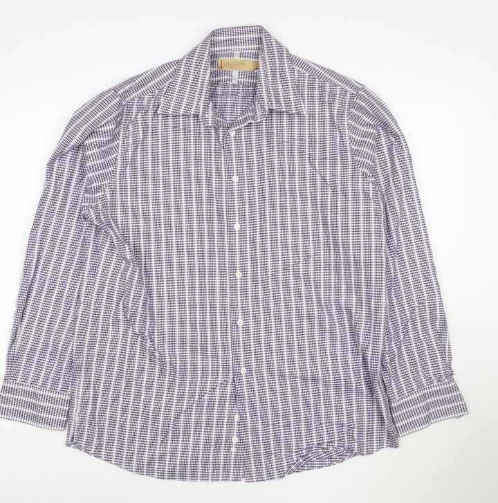 Marks and Spencer Collezione Men's Purple Checked Long Sleeve Shirt Size L