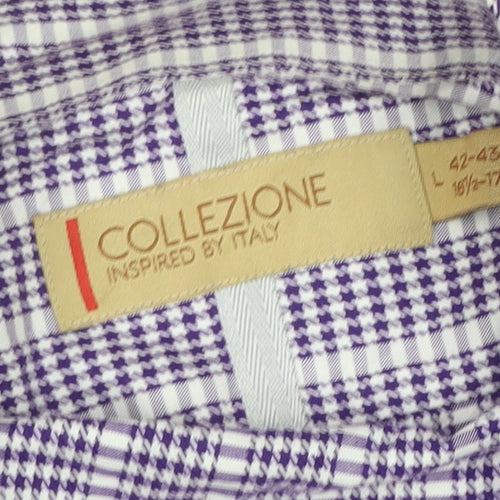 Marks and Spencer Collezione Men's Purple Checked Long Sleeve Shirt Size L