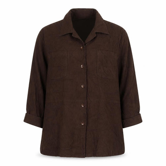 Front view of Borkerex women’s brown, size UK 20, button-up long sleeve shirt