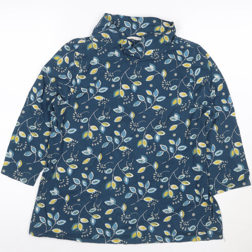 Seasalt Women Blue Floral Tunic Top Size 12 Cotton Cowl Neck 3/4 Sleeve