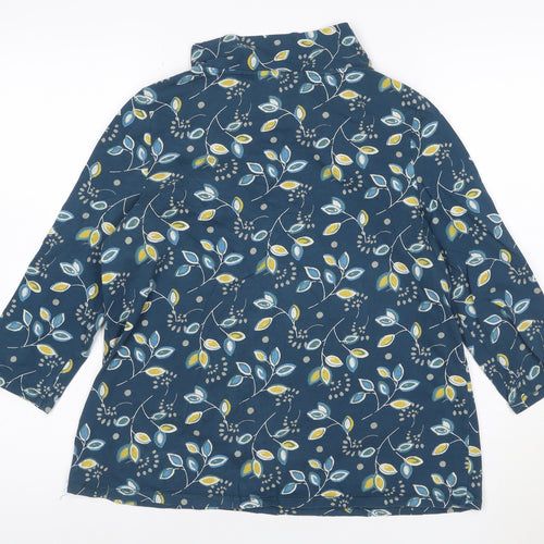 Seasalt Women Blue Floral Tunic Top Size 12 Cotton Cowl Neck 3/4 Sleeve