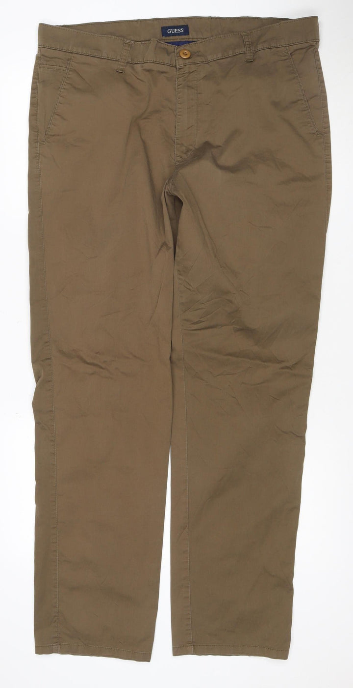 GUESS Men's Brown Chino Trousers Size L 40 Regular Fit