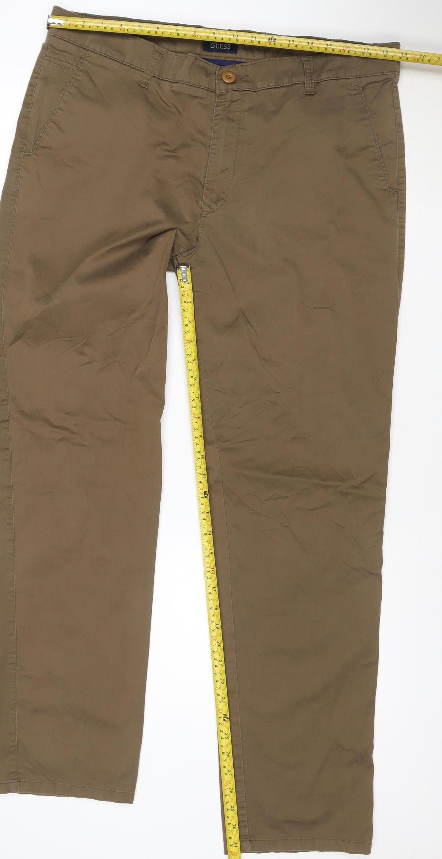 GUESS Men's Brown Chino Trousers Size L 40 Regular Fit