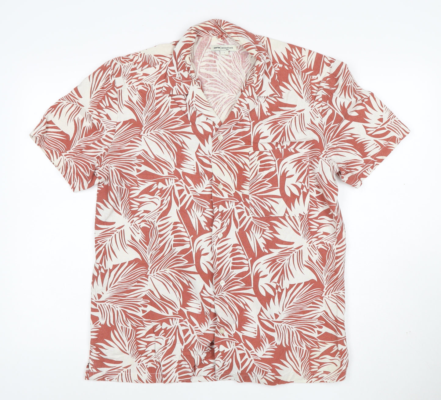 Nineteen Seventy One Mens Red Tropical Print Cotton Shirt L