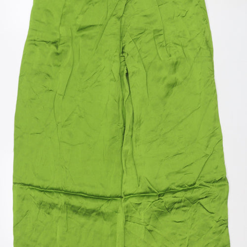 Zara Women Green Linen Blend Wide-Leg Trousers Size S