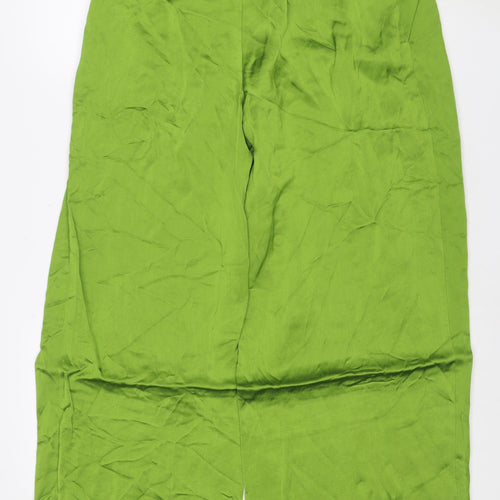 Zara Women Green Linen Blend Wide-Leg Trousers Size S