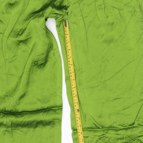 Zara Women Green Linen Blend Wide-Leg Trousers Size S