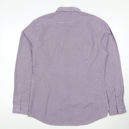Marks and Spencer Men Purple Check Extra-Slim Fit Long Sleeve Shirt 16.5in