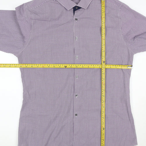 Marks and Spencer Men Purple Check Extra-Slim Fit Long Sleeve Shirt 16.5in