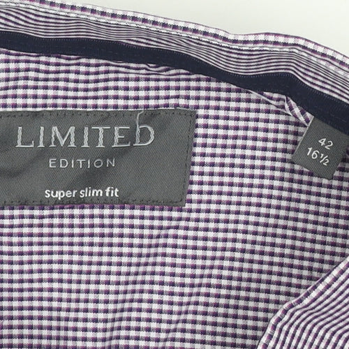 Marks and Spencer Men Purple Check Extra-Slim Fit Long Sleeve Shirt 16.5in