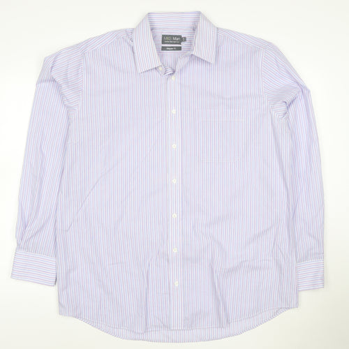 Marks and Spencer Men's Multicoloured Stripe Regular Fit Long Sleeve Shirt Size 17