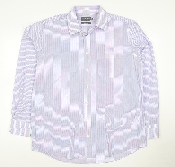 Marks and Spencer Men's Multicoloured Stripe Regular Fit Long Sleeve Shirt Size 17