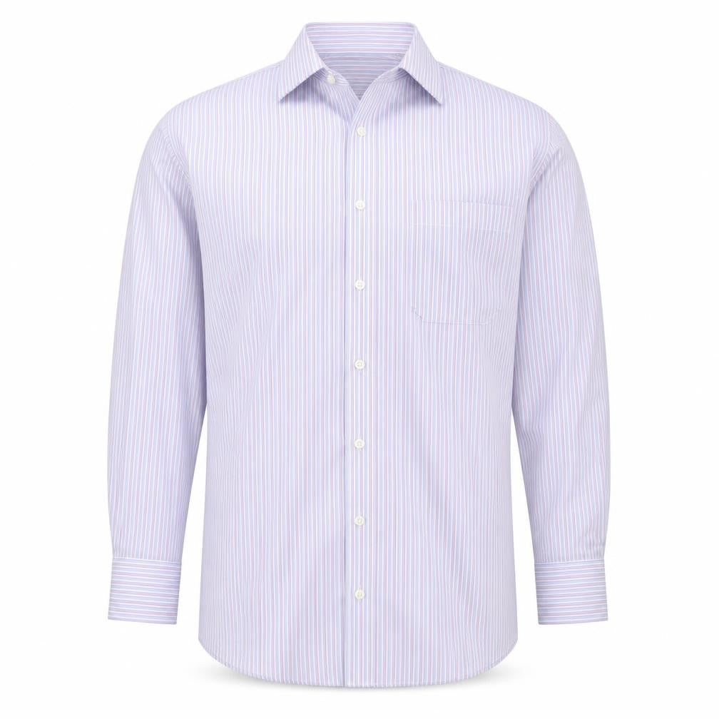 Front view of Marks & Spencer Men's Multicoloured Stripe Regular Fit Long Sleeve Shirt, size 17