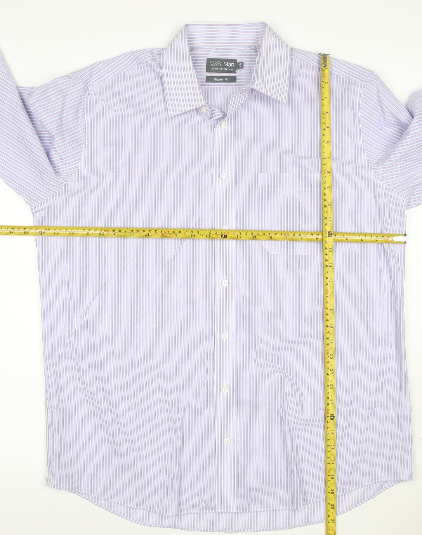 Marks and Spencer Men's Multicoloured Stripe Regular Fit Long Sleeve Shirt Size 17