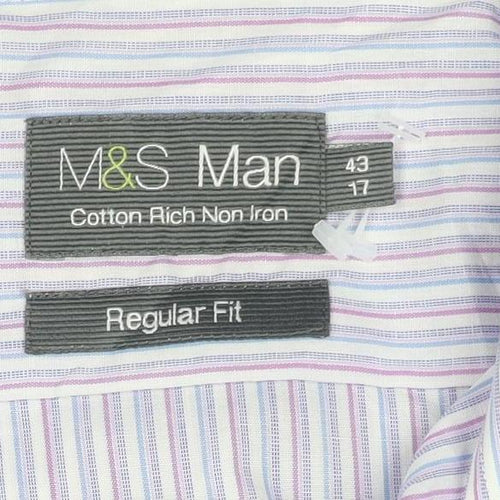 Marks and Spencer Men's Multicoloured Stripe Regular Fit Long Sleeve Shirt Size 17