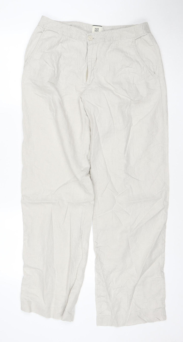 Noa Noa Women's Beige Linen Cotton Chino Trousers L