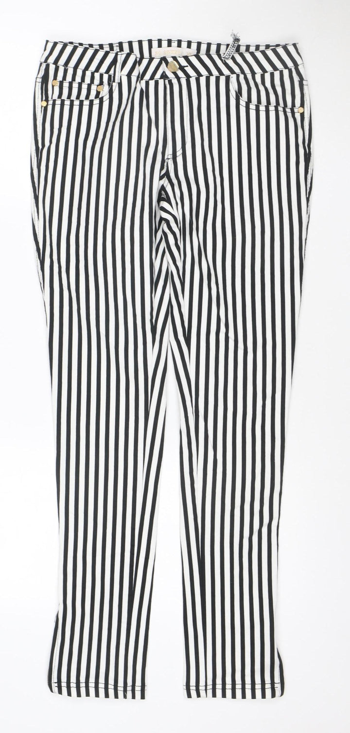 SO SWEET Women's Black White Striped Skinny Jeans XL Stretch Denim