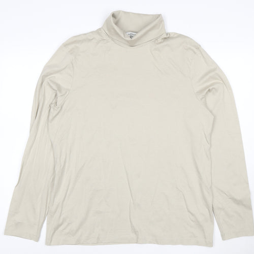 Marks and Spencer Men Beige Long Sleeve Roll Neck Cotton T-Shirt L
